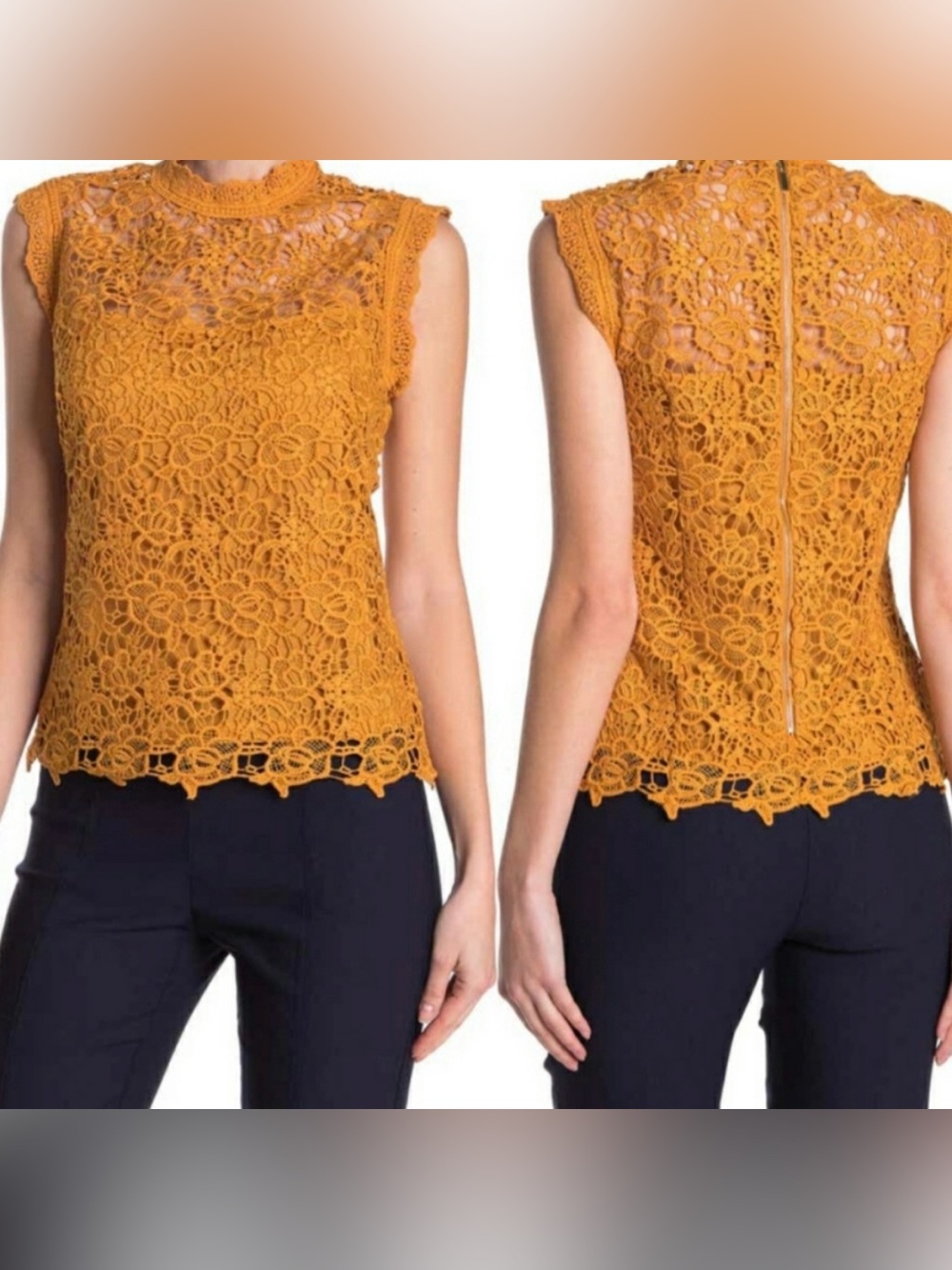 Nanette Gold Sleeveless Crochet Lace Blouse Top Sz M